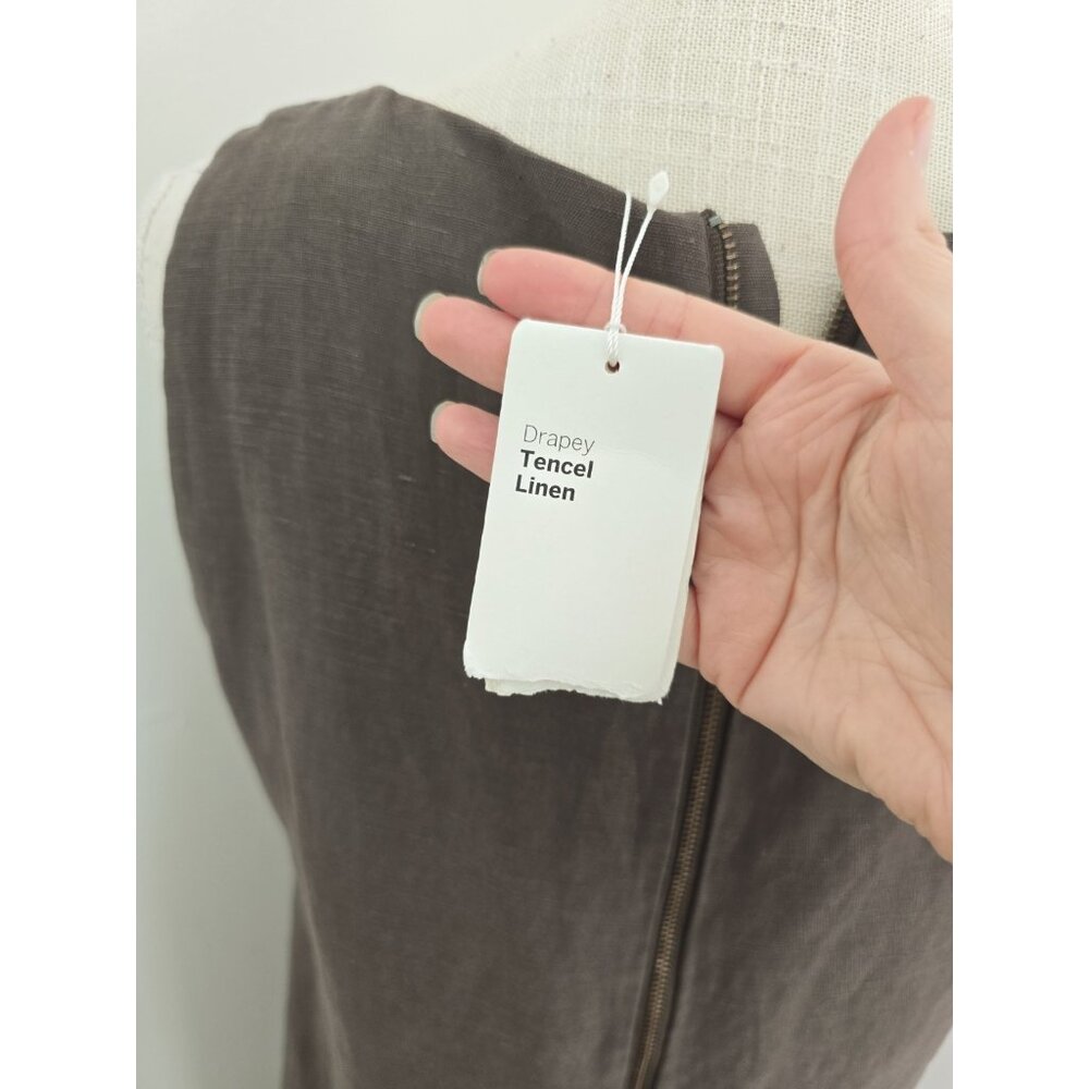 Eileen Fisher Linen Tencel Sleeveless Brown Drapey Scoop Shift Dress S Small - Picture 10 of 13